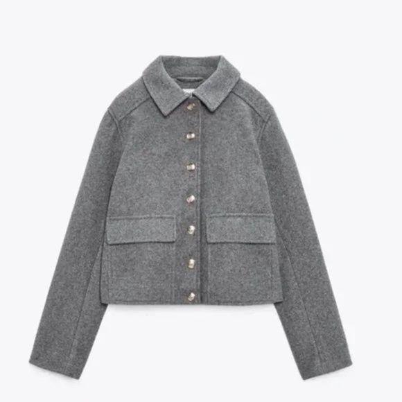 Zara Women’s Short Button Front Collared Coat in Grey Size L - Picture 7 of 14
